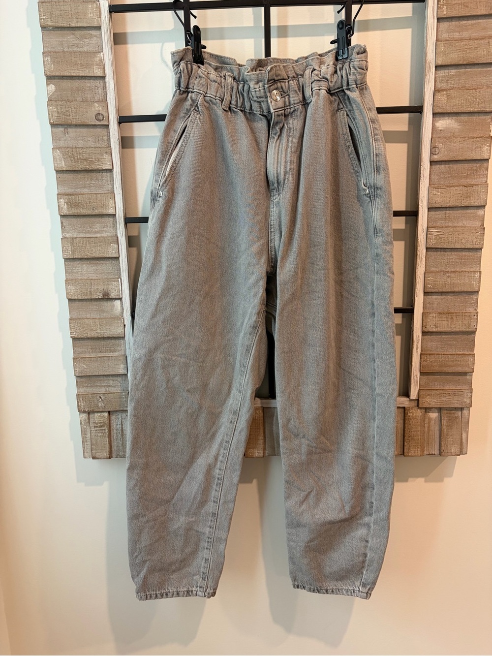 Zara Light Gray Paperbag Waist Joggers
